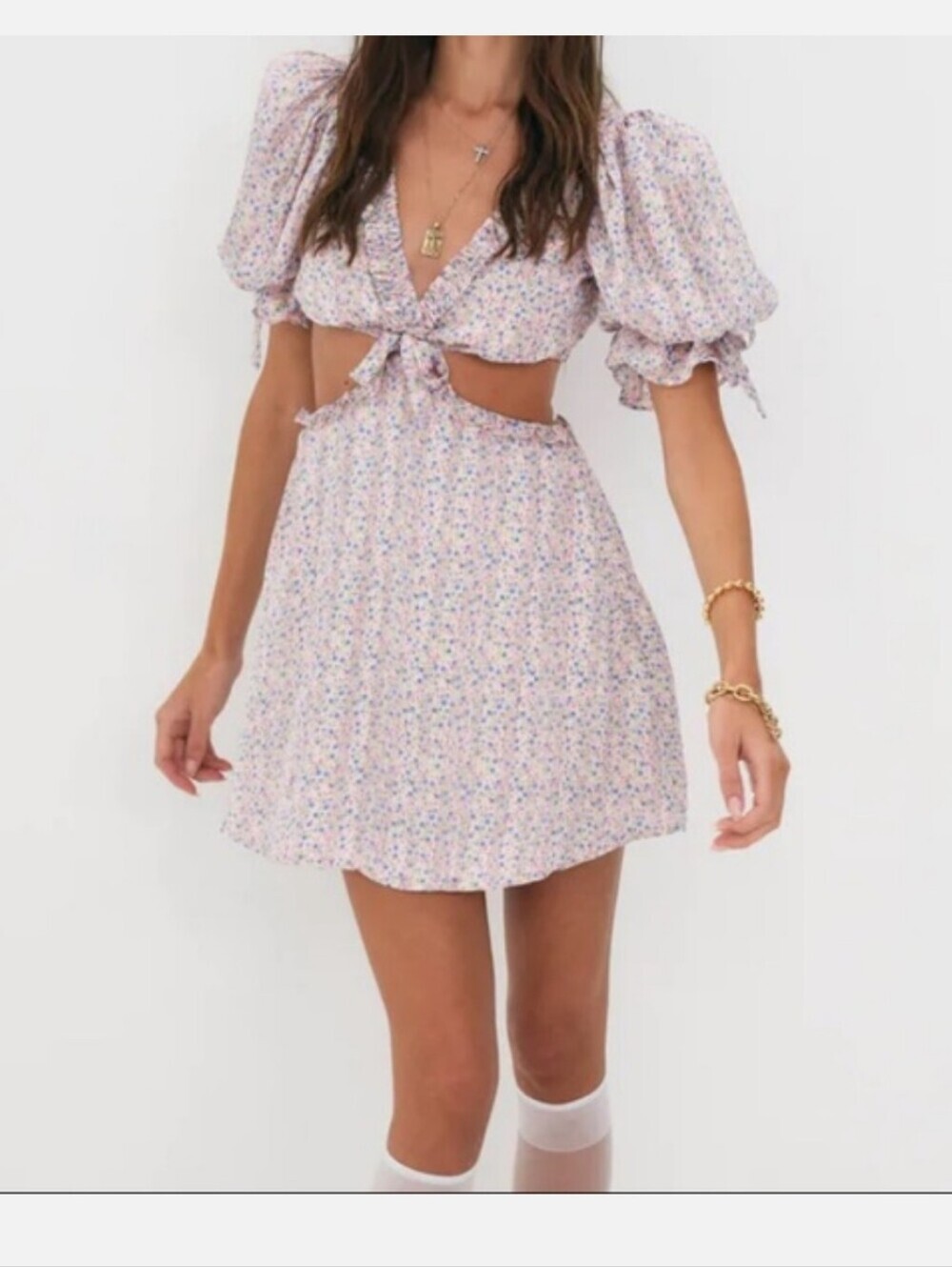 For Love and Lemons Floral Cutout Phoebe Mini Dress New